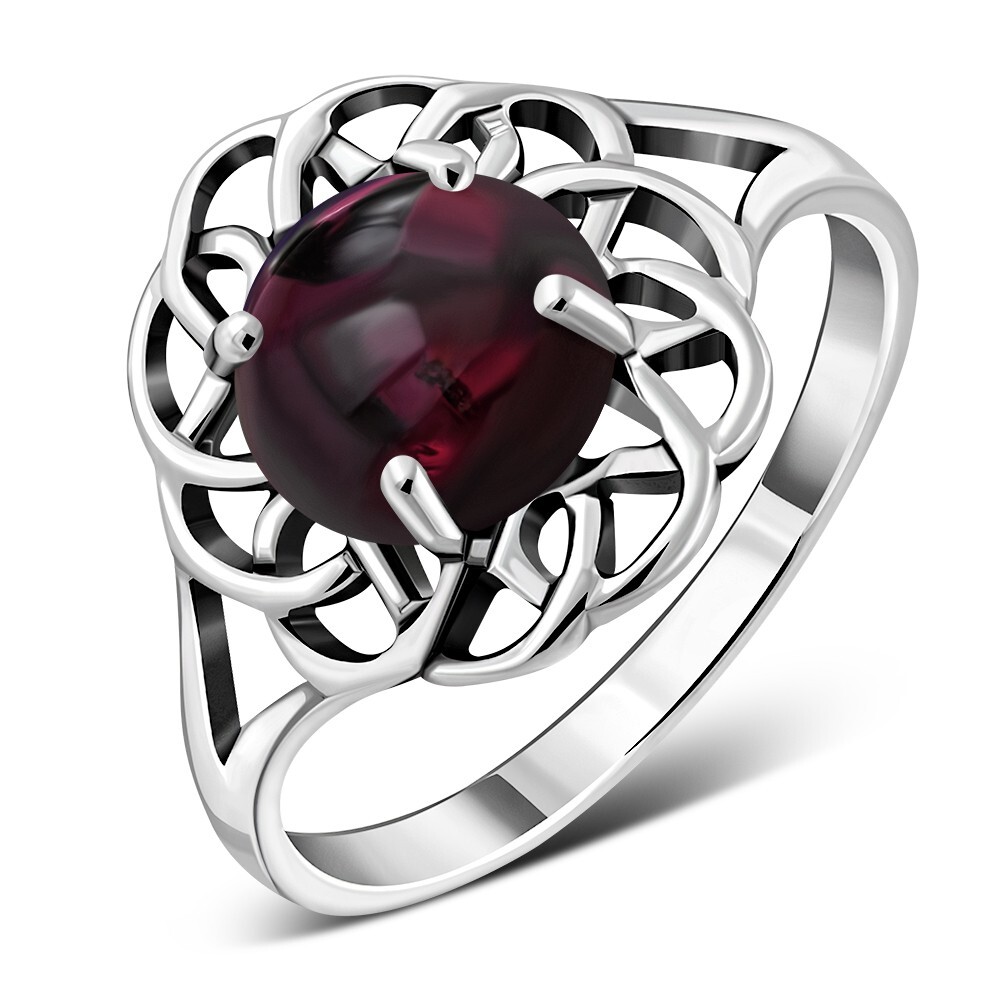 Garnet Sterling Celtic Silver Ring Size Q- MORE SIZES AVAILABLE