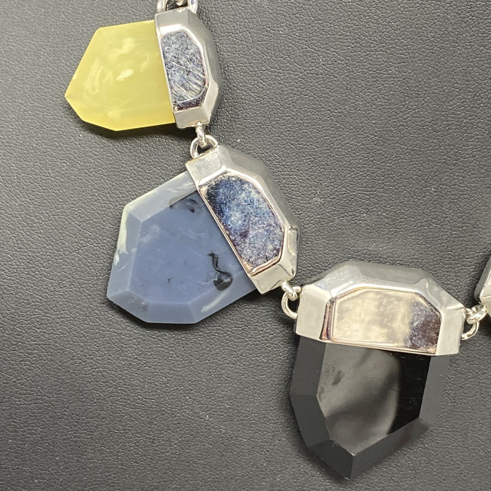 Designer Necklace Gray Black Yellow Faux Stone Acrylic French Connection Chunky