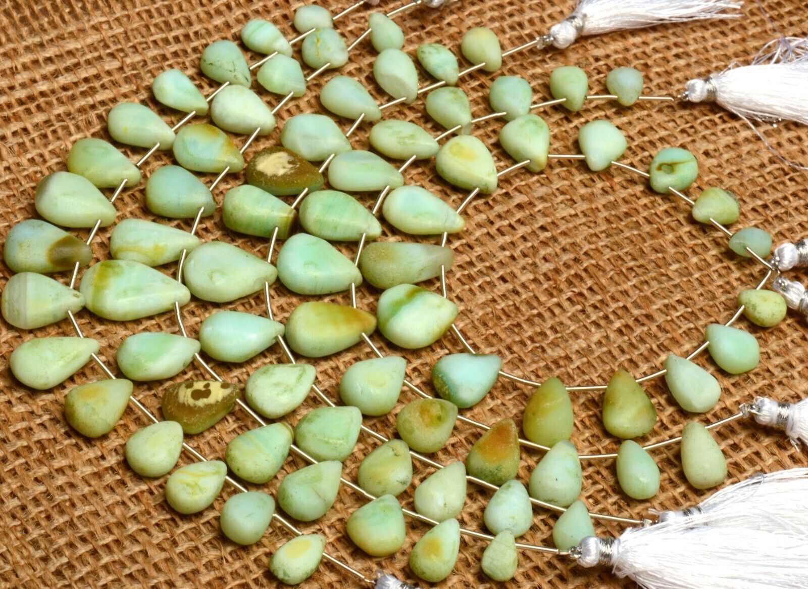 Green Peru Opal Gem 11×7 to 18×13 mm Rough Unpolished Pear Shape Beads Strand 8″