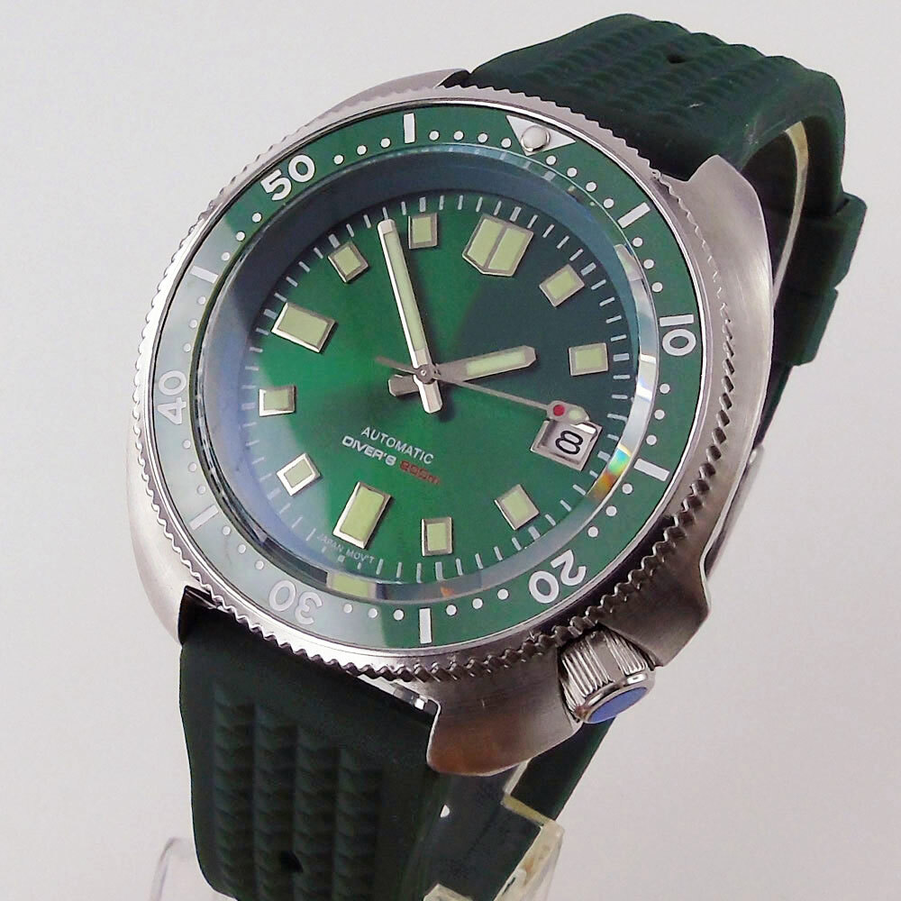 44mm Tandorio sterile luminous green dial NH35 Automatic Steel diving mens Watch