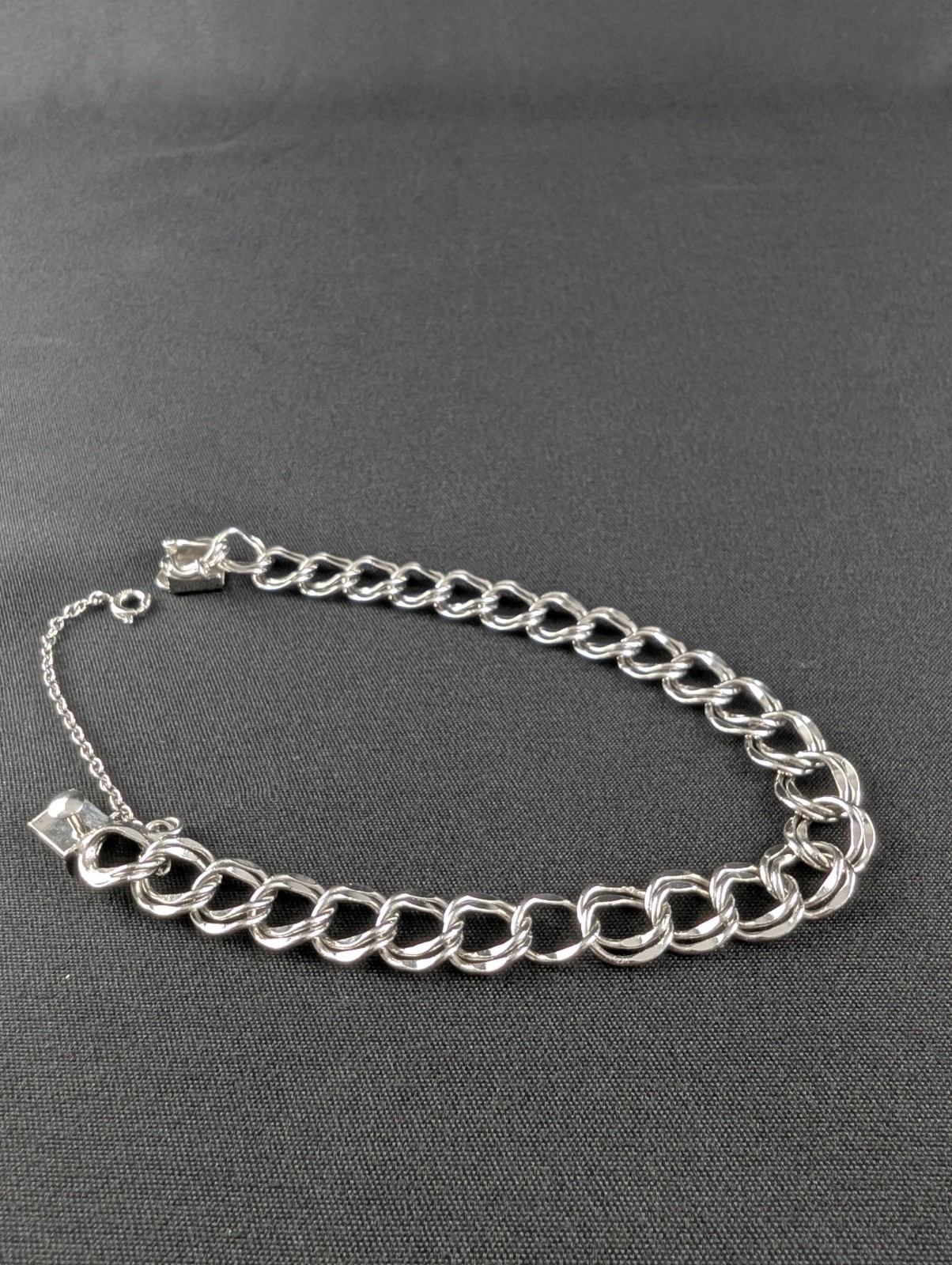 Wells Sterling Silver Double Link Charm Bracelet Safety Chain 7.5in 11.4g