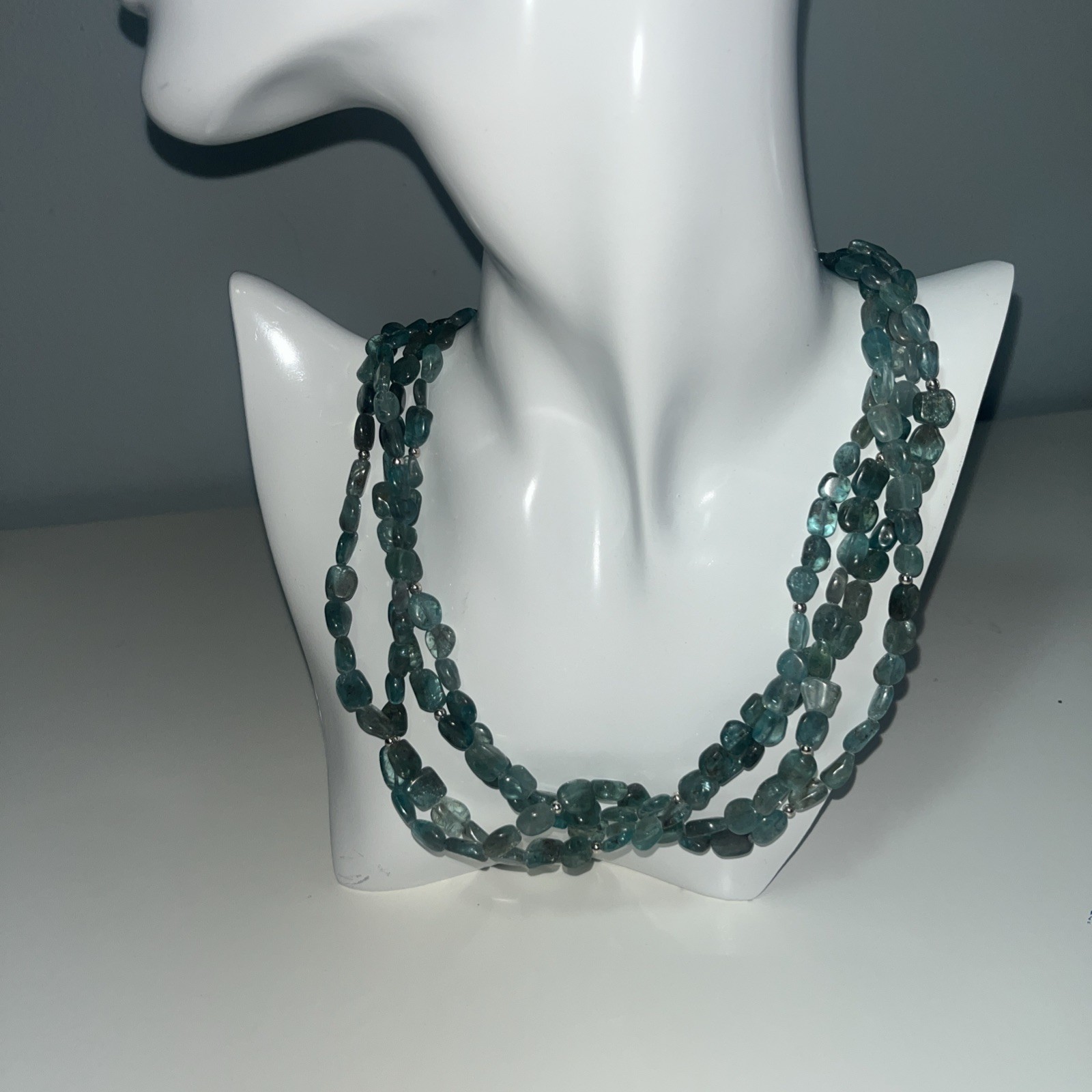 Jay King Mine Finds Blue/Green Apatite 4 Strand 925 Beads 19-22”Necklace NIB
