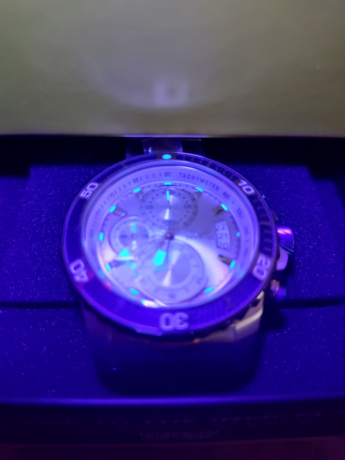 Invicta Men’s Japanese Chron/Tachymeter With Date With Blue Lume