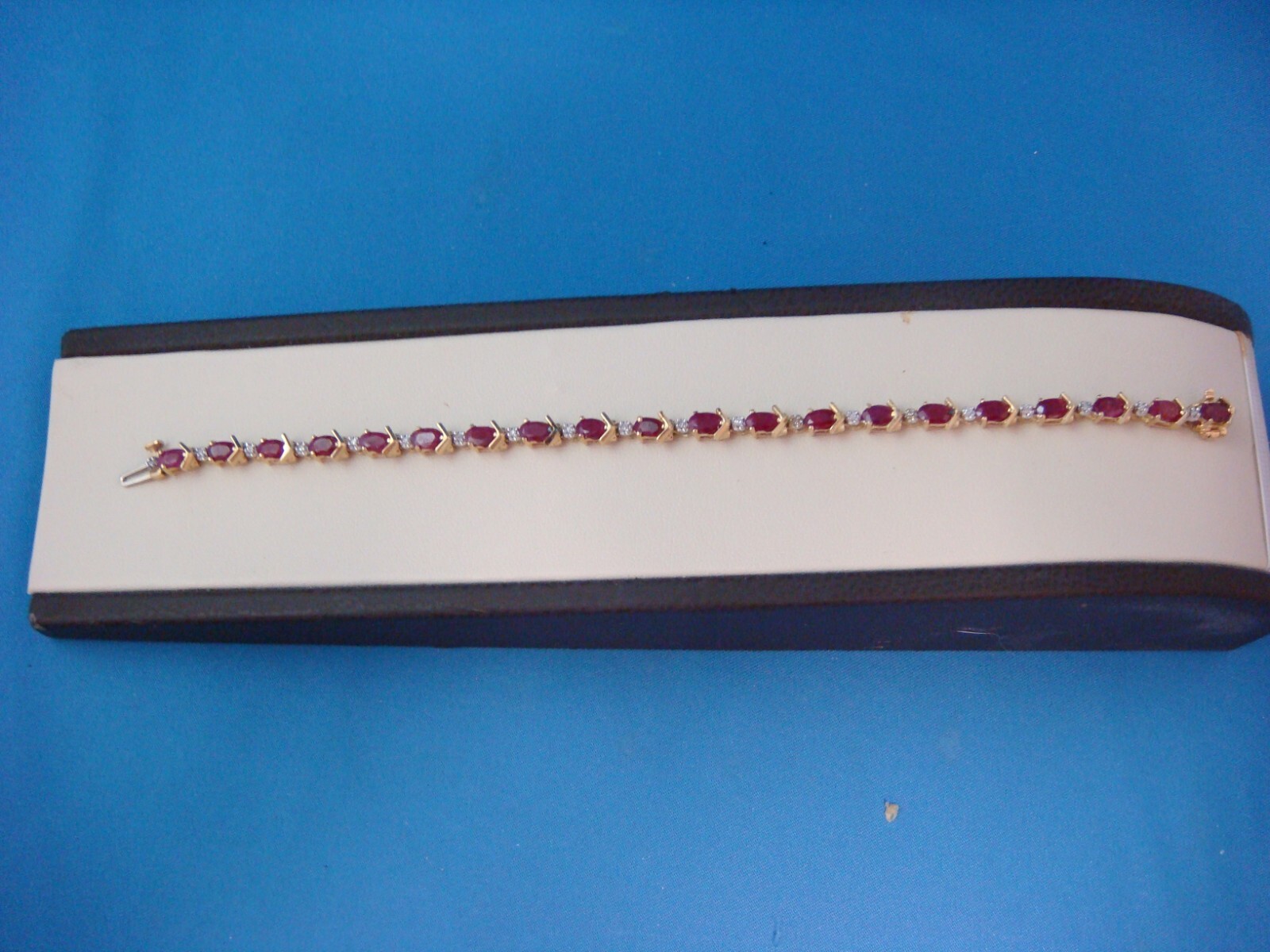 14 KT YELLOW GOLD GENUINE RUBY AND DIAMONDS TENNIS BRACELET 8.8 GRAMS 6.5 “