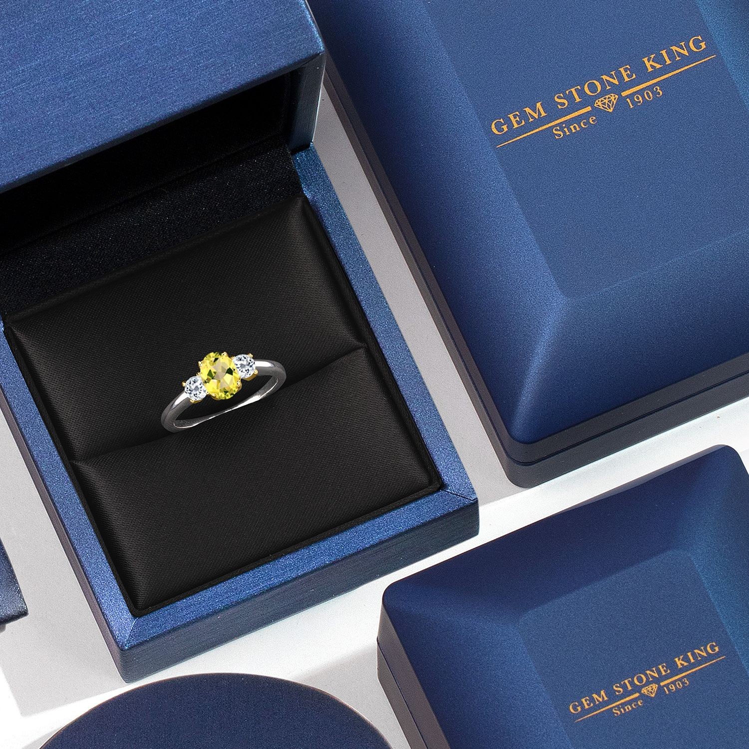 925 Silver and 10K Yellow Gold Canary Mystic Topaz and White Topaz Engagement