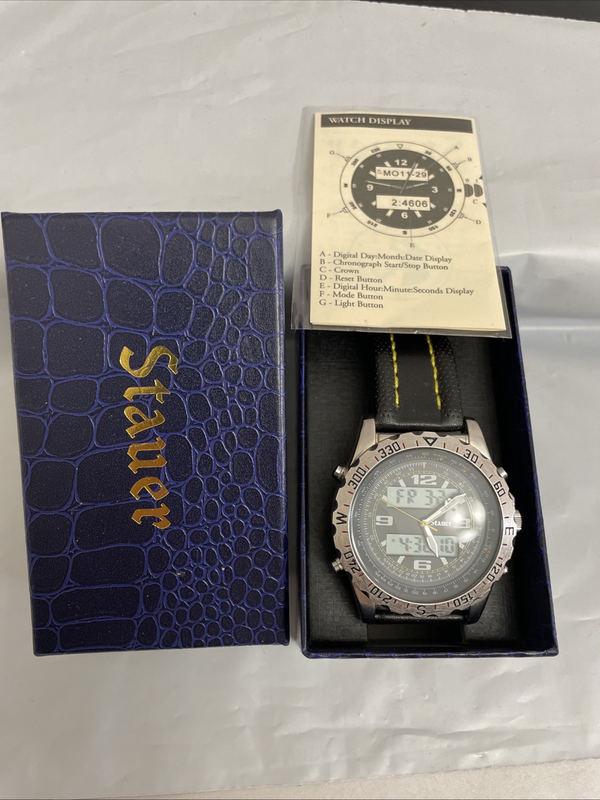 STAUER Centurion Hybrid Chrono Watch Stainless Steel Ana-Digi Quartz #20409