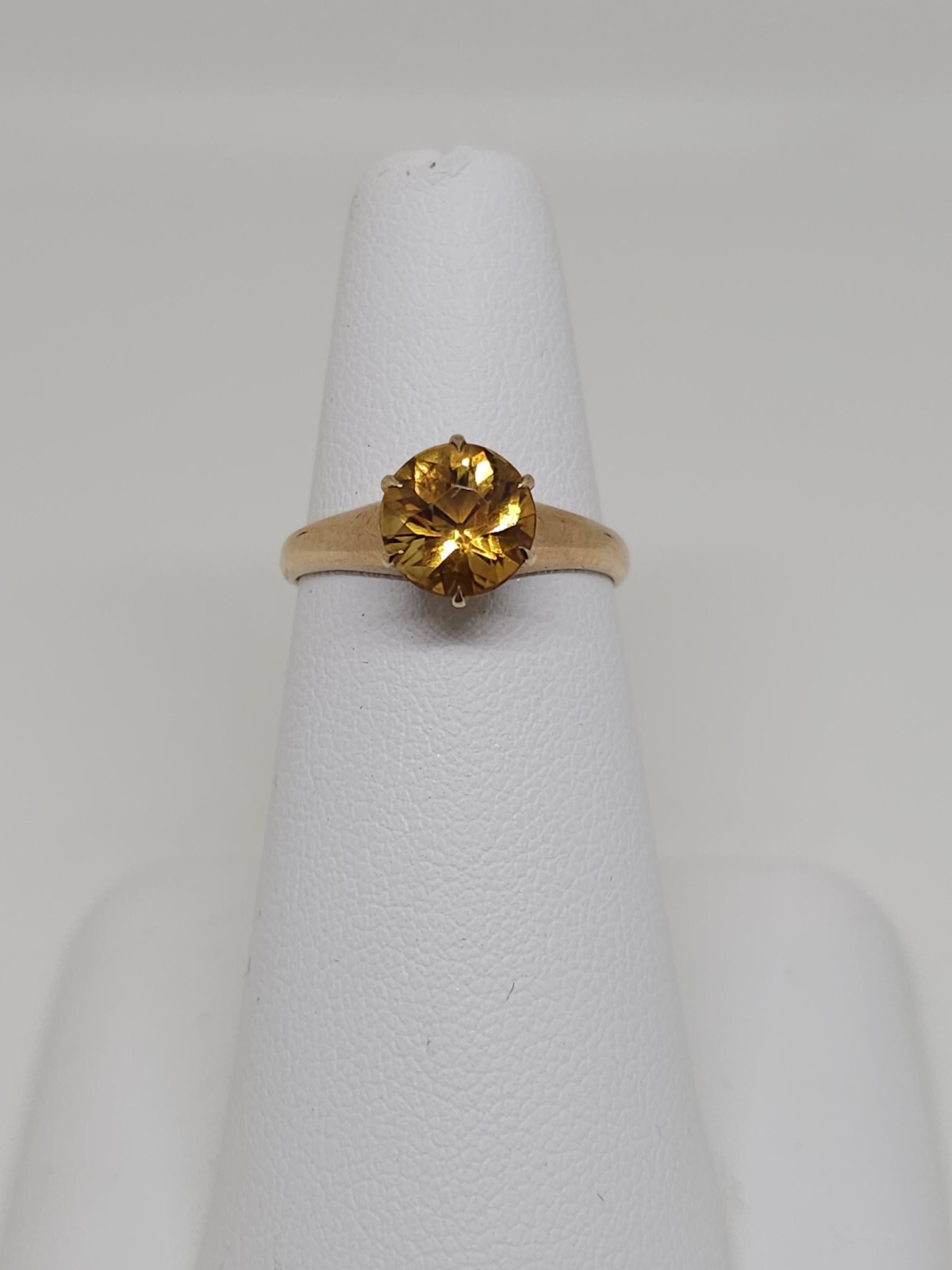 Vintage 12k Rose Gold 7.5 mm Round Citrine Solitaire Ring Size 5.75 2.4 Grams