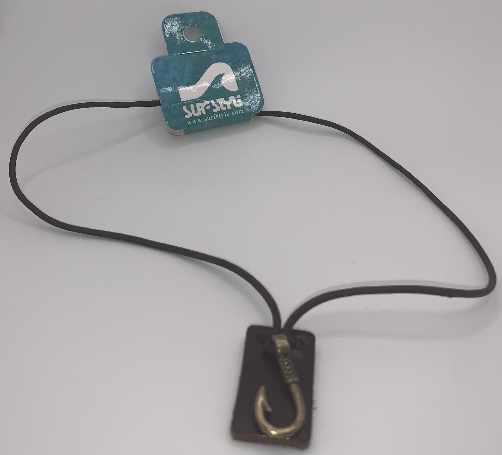 Surf Style Fishing Hook Leather Necklace Black 136210 Brand New BOGO!