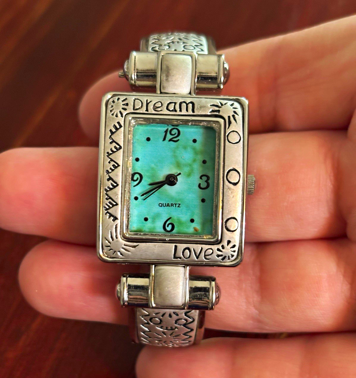 Women’s Quartz Silver Tone Bangle Watch Turquoise Dial-needs glass & battery