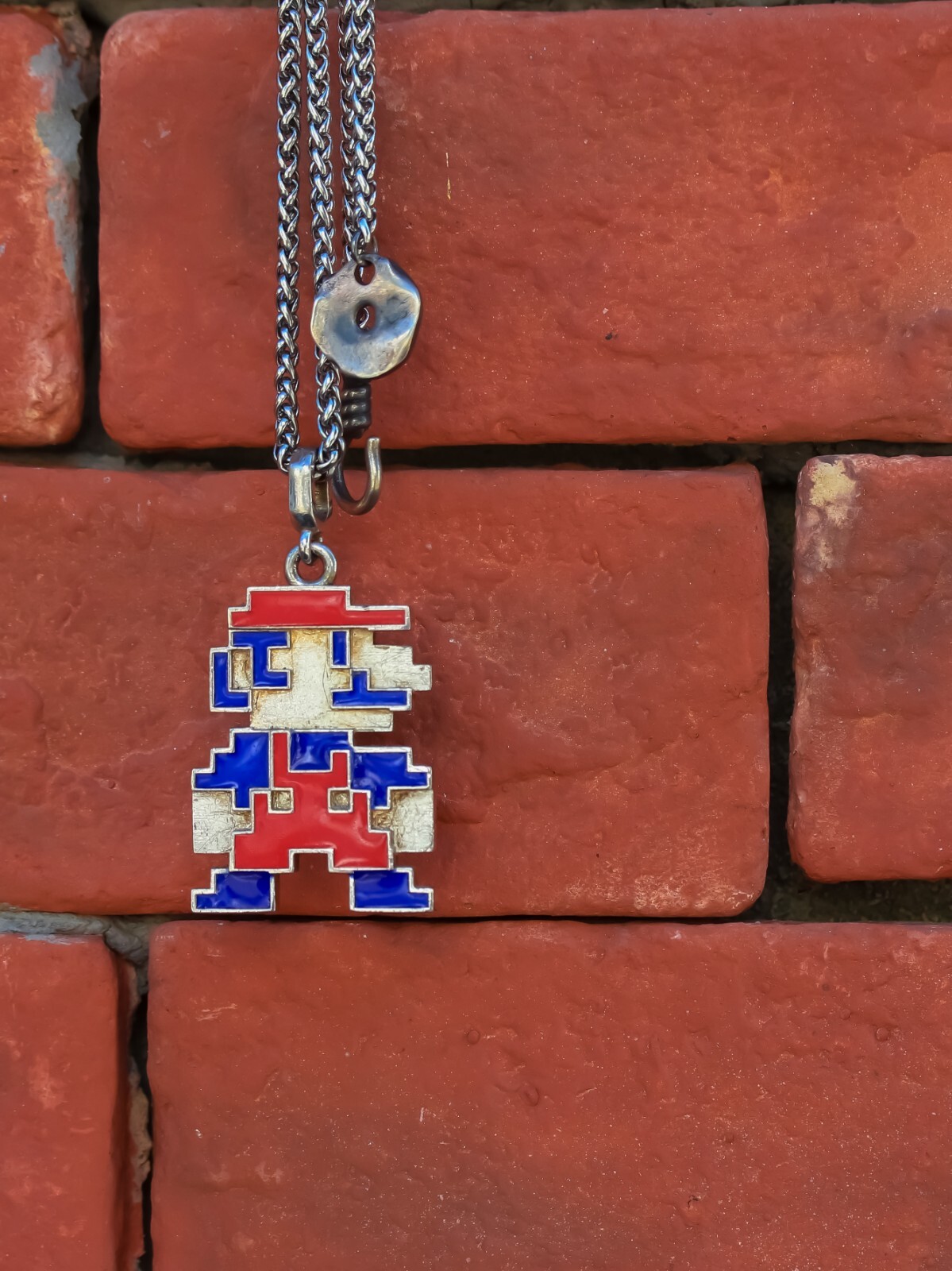 Retro 8 Bit NES Handmade S925 Silver Super Mario Pendant Necklace