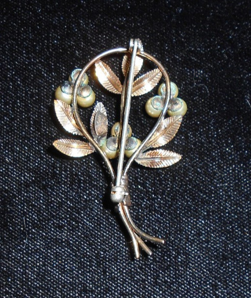 Vintage MCM 12K Gold Filled Van Dell FLORAL Brooch with PEARLS-3 Triple Sprays
