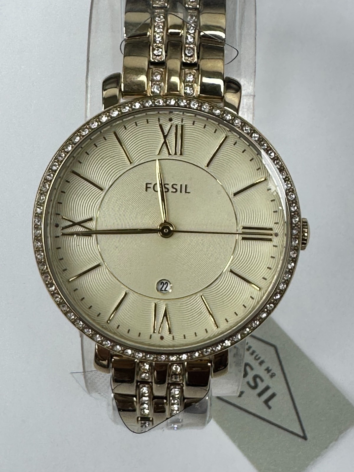Fossil ES3547 Jacqueline Gold Tone Crystallized Ladies Quartz Watch WARRANTY