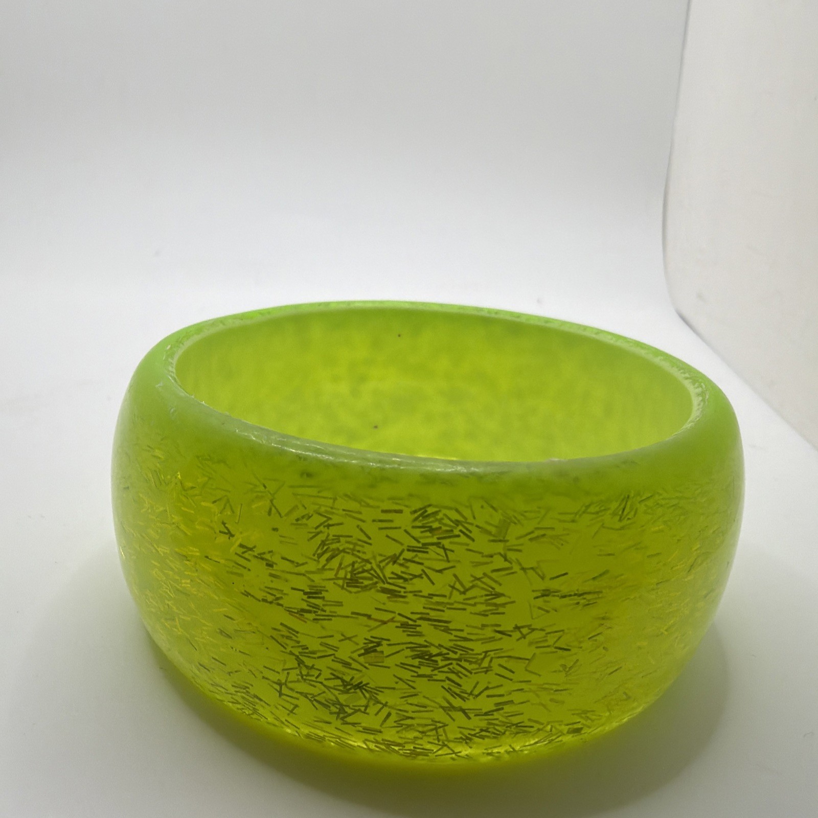 Chunky Neon Lime Green Plastic Bangle Bracelet Wide Domed Confetti Glitter MCM