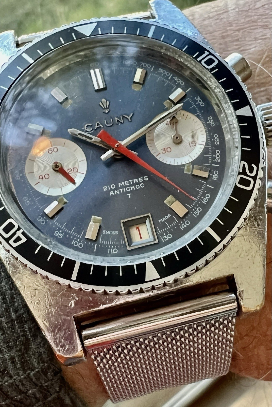 Vintage Swiss Jumbo Cauny Prima Chronograph Diver – Valjoux 7734 – Rare Model