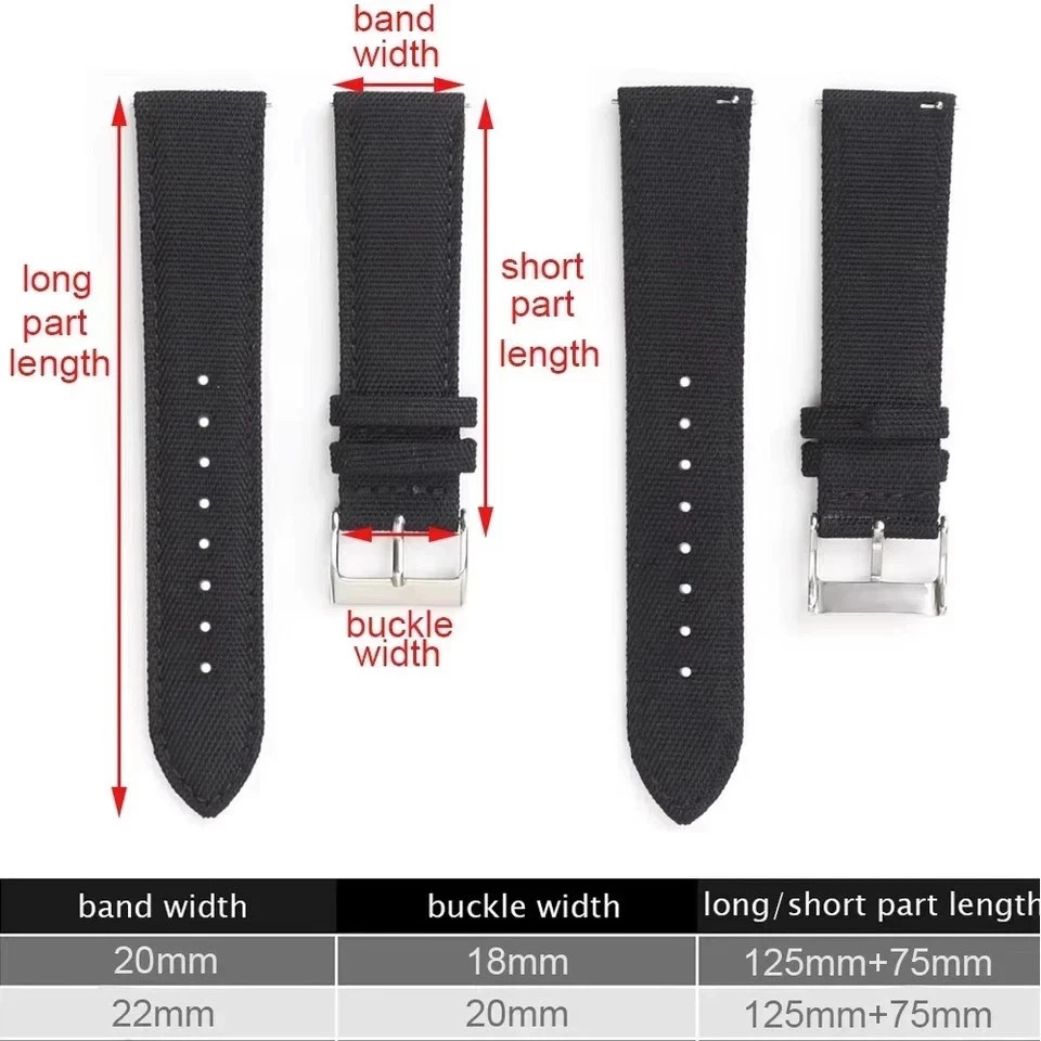 18mm 19mm 20mm 21mm 22mm 24mm Waterproof Sailcloth Watch Strap Two-Sided Nylon