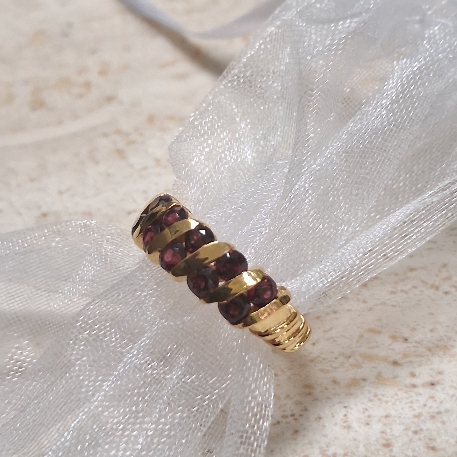 Rhodolite Garnet, Ten Gemstone, Sterling Silver Eternity ring, size N/O, 7.
