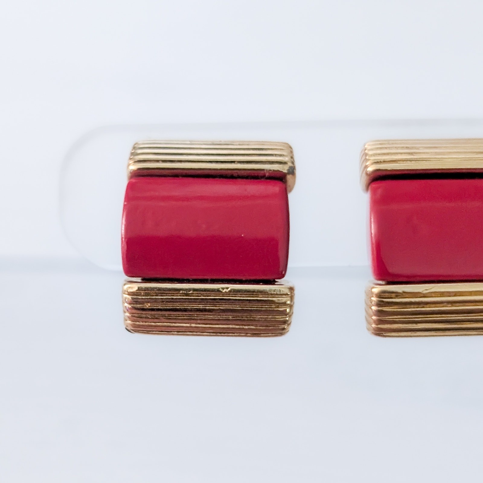 Vintage Nina Ricci Clip On Earrings Gold Tone & Red Statement 1980’s Earrings