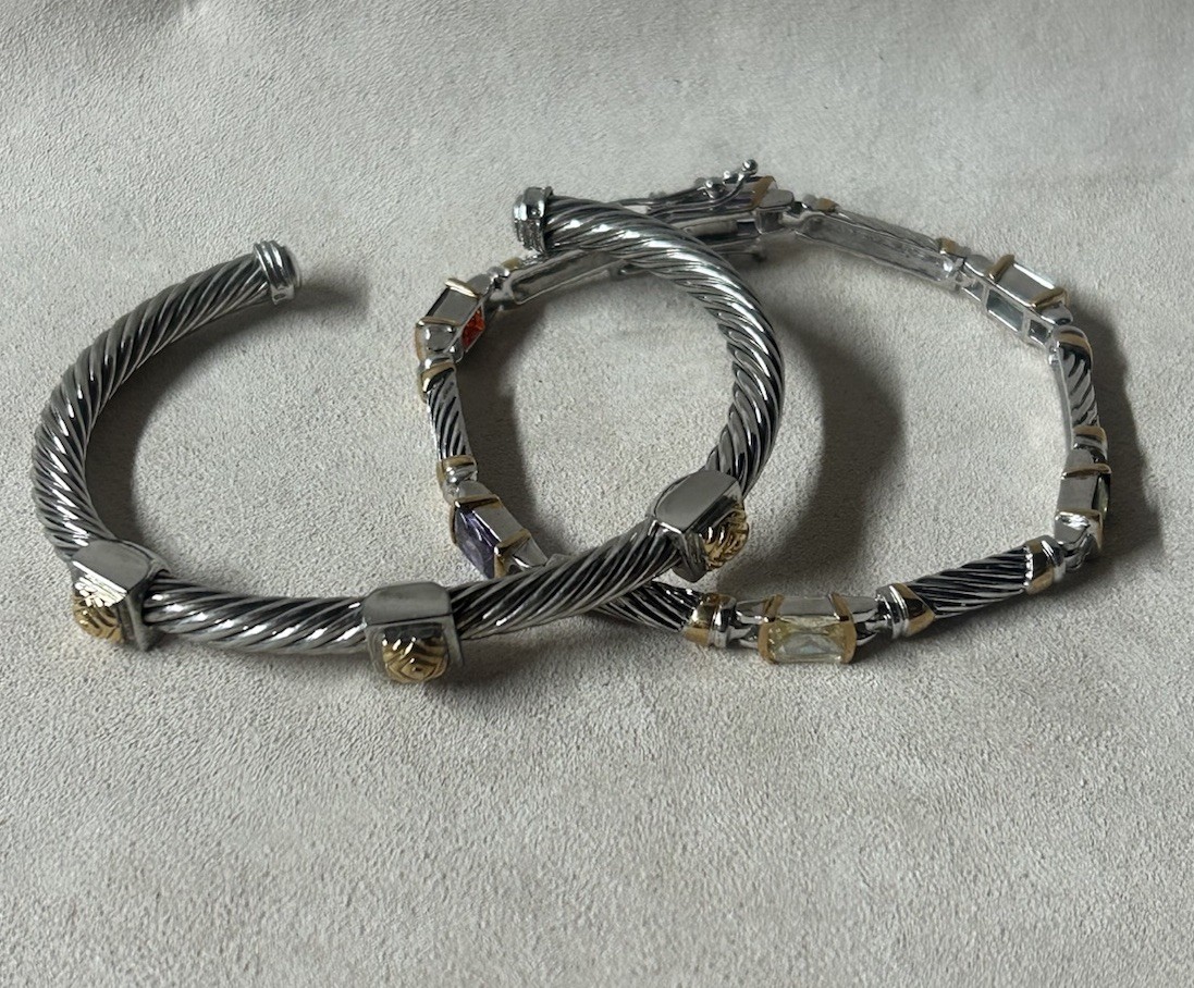 Silver/ Gold Tone Tennis & Cuff Bracelet Lot Of 2