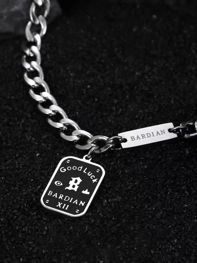 Minimal Figaro Chain Tag Pendant Necklace Stainless Silver Tone Unisex Jewelry