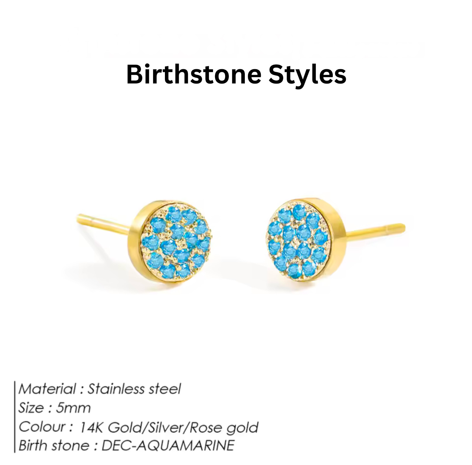 Birthstone Stud Earrings Stainless Steel Push Back CZ Women Girls Gift 12 Month