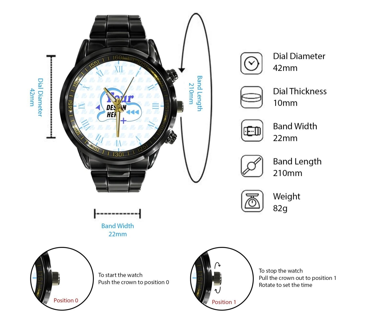 Personalized Renault Black Stainless Steel Watch For Men With Box Included