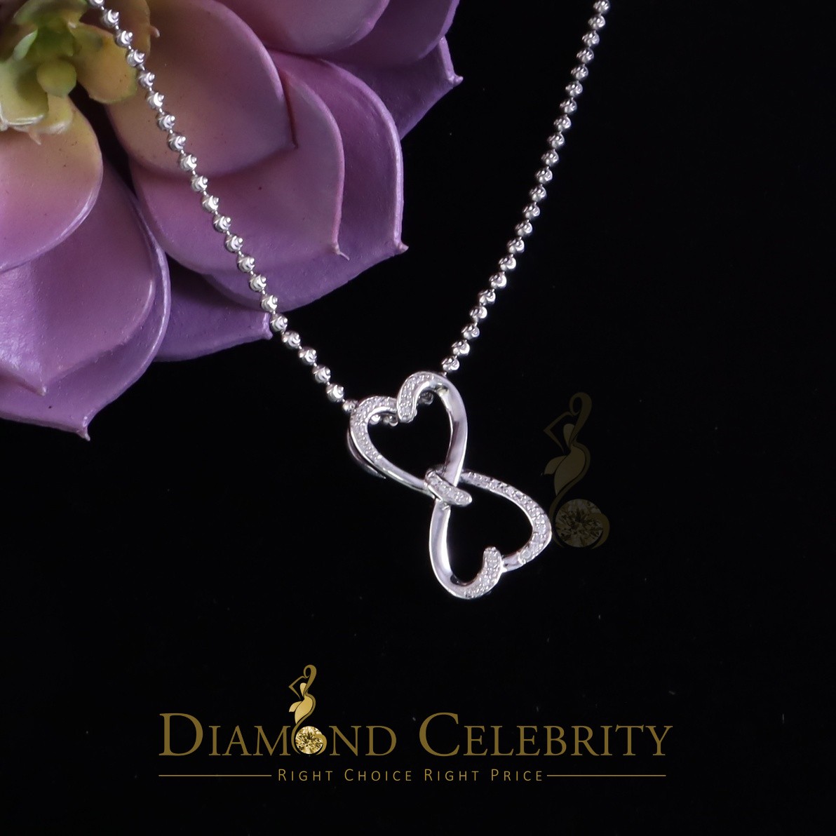 925 Sterling White Silver Pendant with Dual Heart Shape 0.00ct Cubic Zirconia