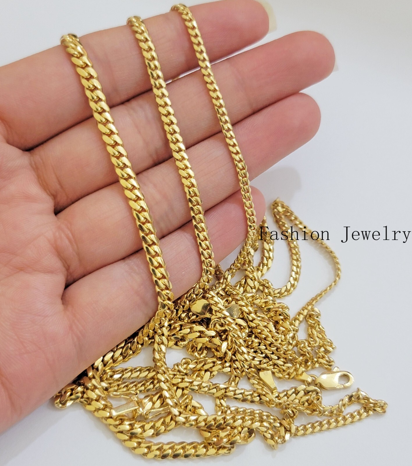 Solid 18k Gold Chain Necklace Miami Cuban Link 2.5mm-4mm 18″-26 Inch Real 18kt