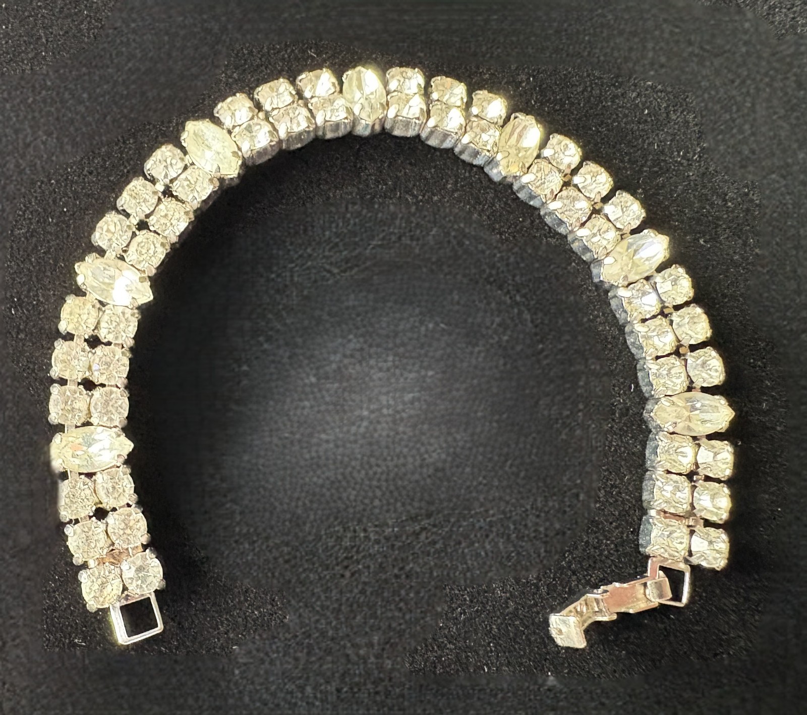 Vintage 1950s Signed “La Rel” Rhinestone Tennis Bracelet 3-Row 7″