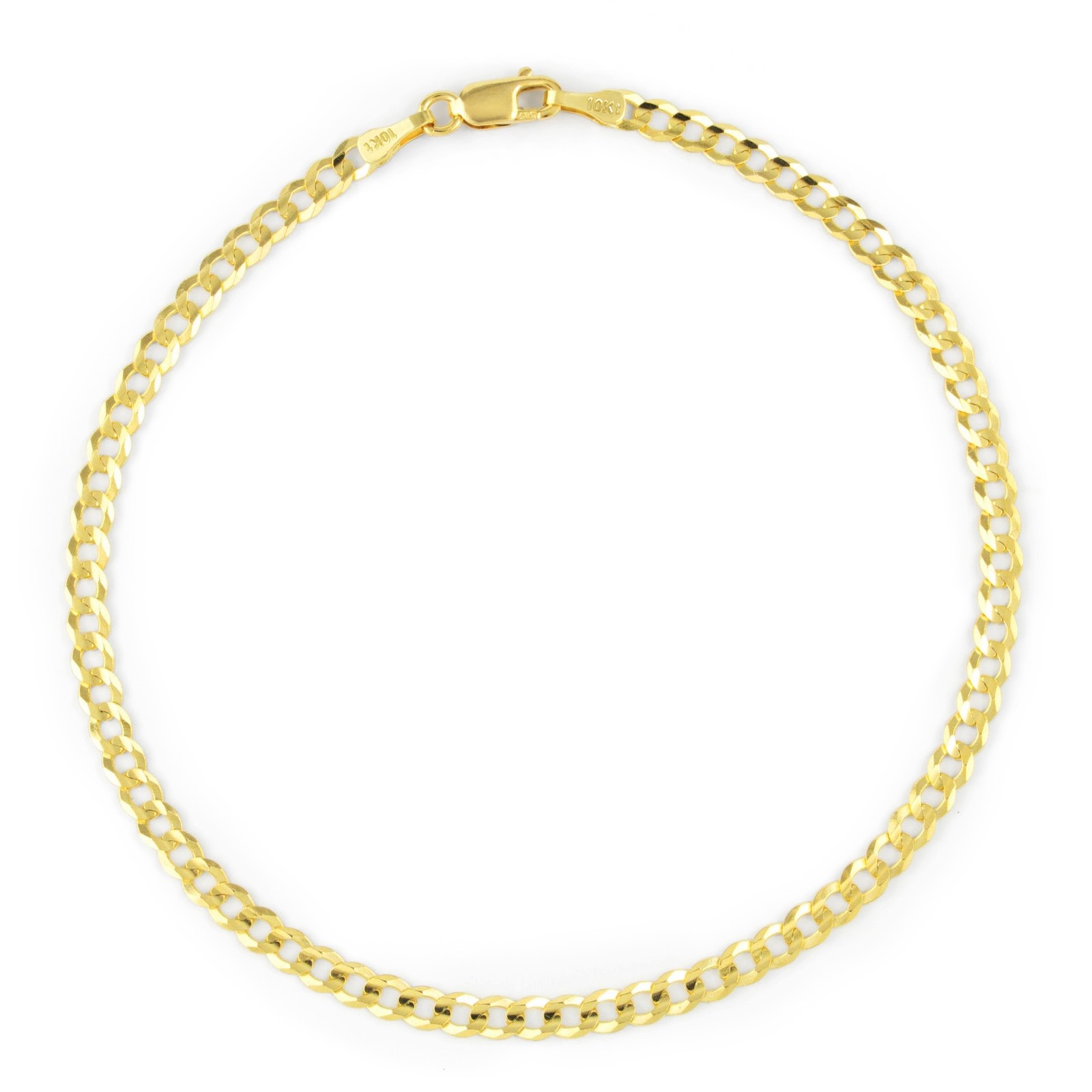 14K Yellow Gold Solid 2.5mm Concave Curb Cuban Link Chain Bracelet or Anklet 8″
