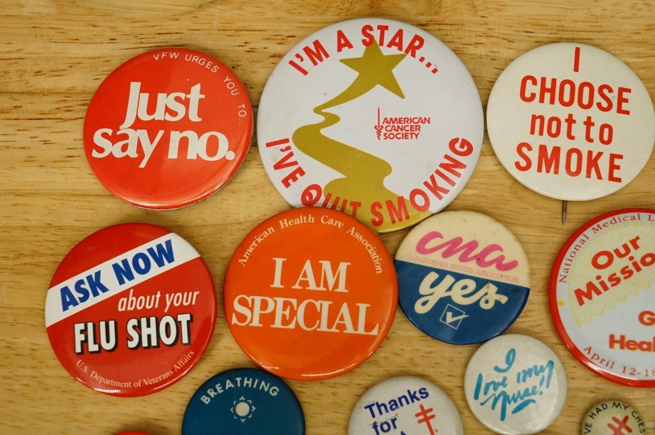 Vintage Pinback Buttons Just Say No American Cancer Society Stop Smoking Health