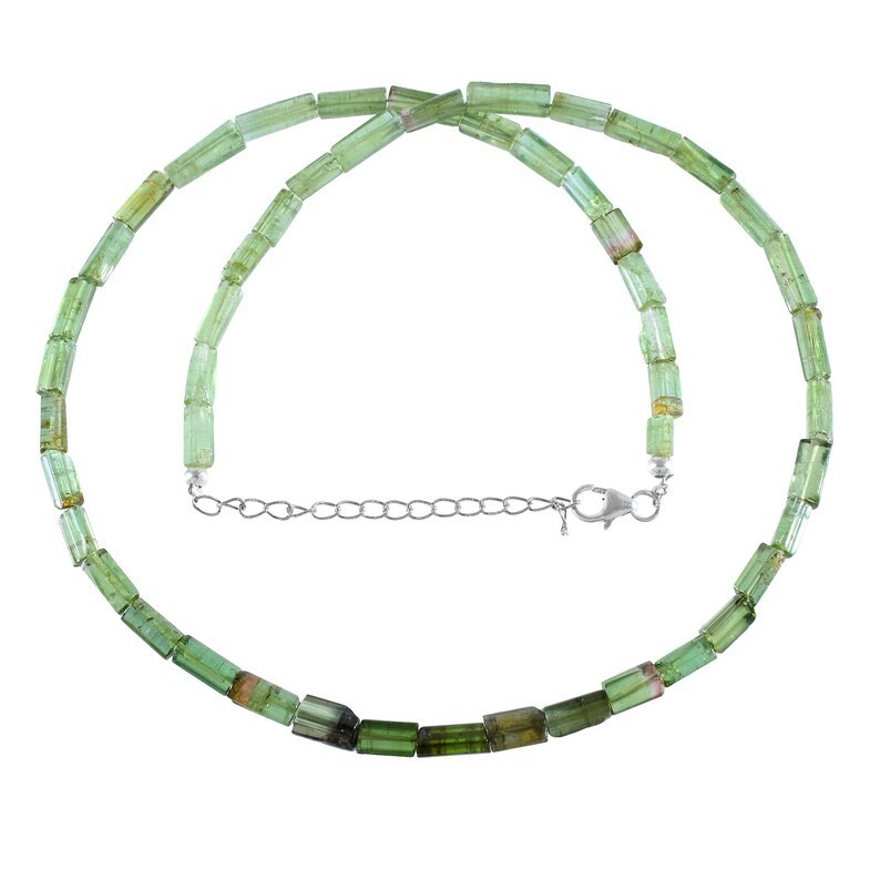 Natural Green Tourmaline Beaded Necklace 925 Sterling Silver Handmade Gift 18″