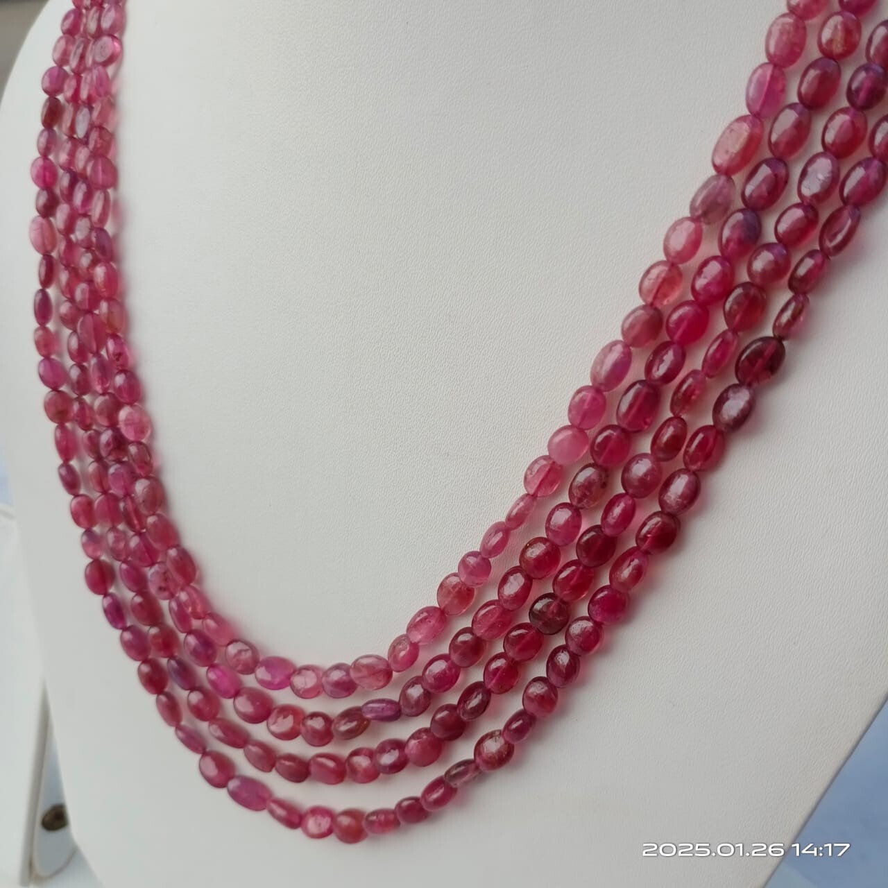 188 Cts. Natural Pink Tourmaline Fine Smooth Beads Necklace Size=16″ Approx.