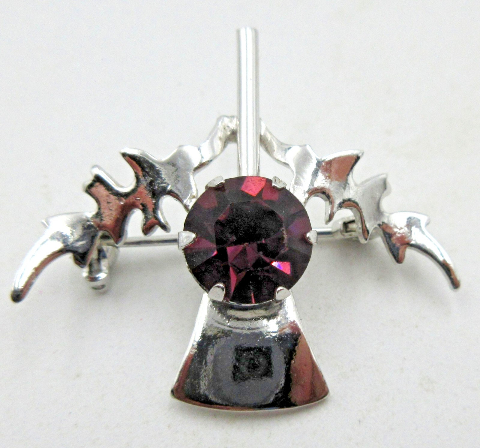 VTG UNUSUAL red purple shade rhinestone Silver tone metal geometric Brooch Pin
