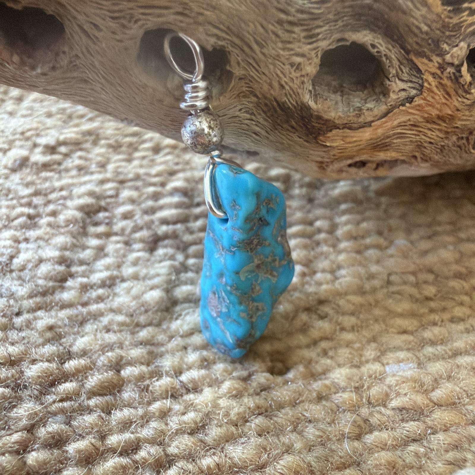 Pendant Genuine Kingman Turquoise Pentagon Sterling Silver Bead – Bale 1 1/2”