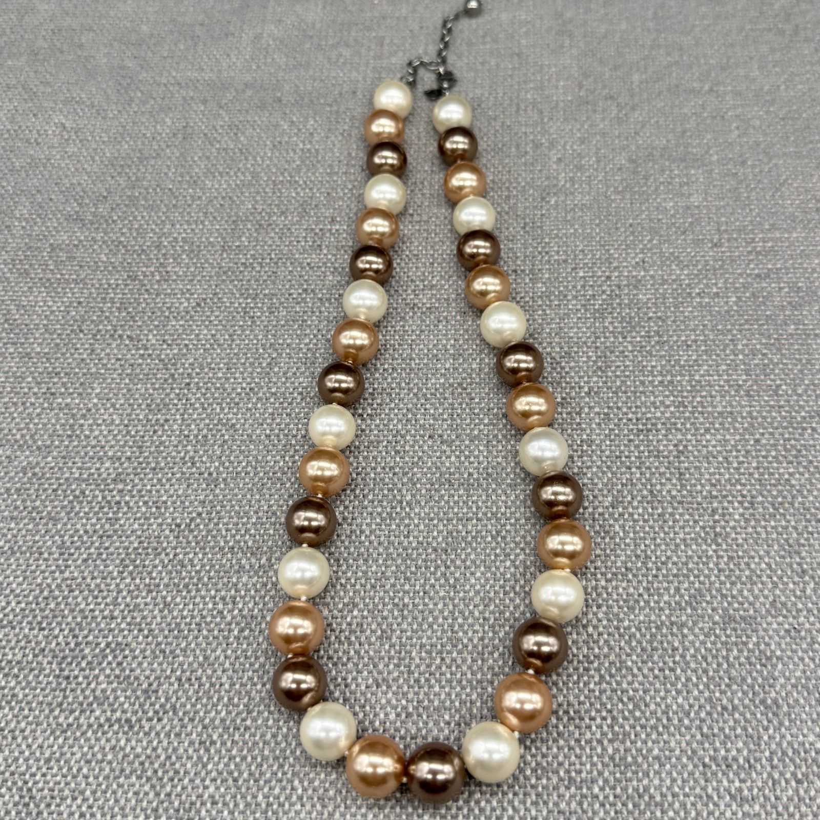 Vintage Necklace Glass Beads Cream Champagne Brown 16 Inches
