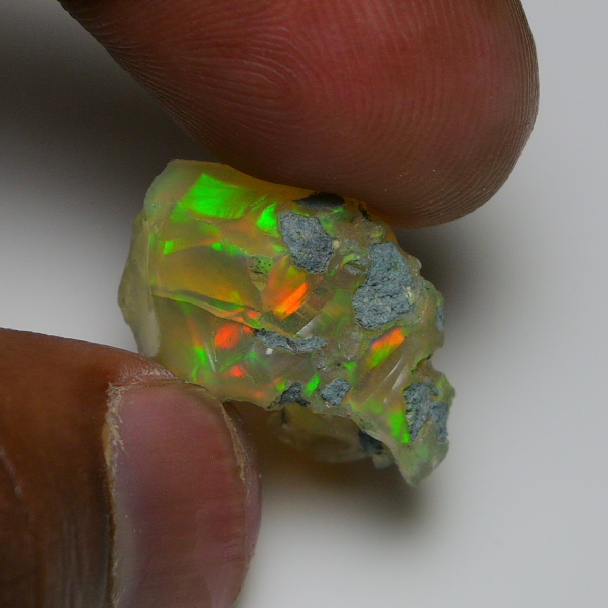 Jewelry Grade Black Opal Rough 13.90 Cts, Natural Ethiopian Raw, Green Fire Opal
