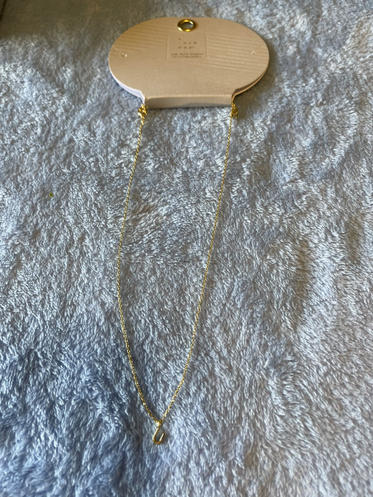 A New Day “U” Initial Necklace, 14k Plated Gold, 16in + 3in Extender