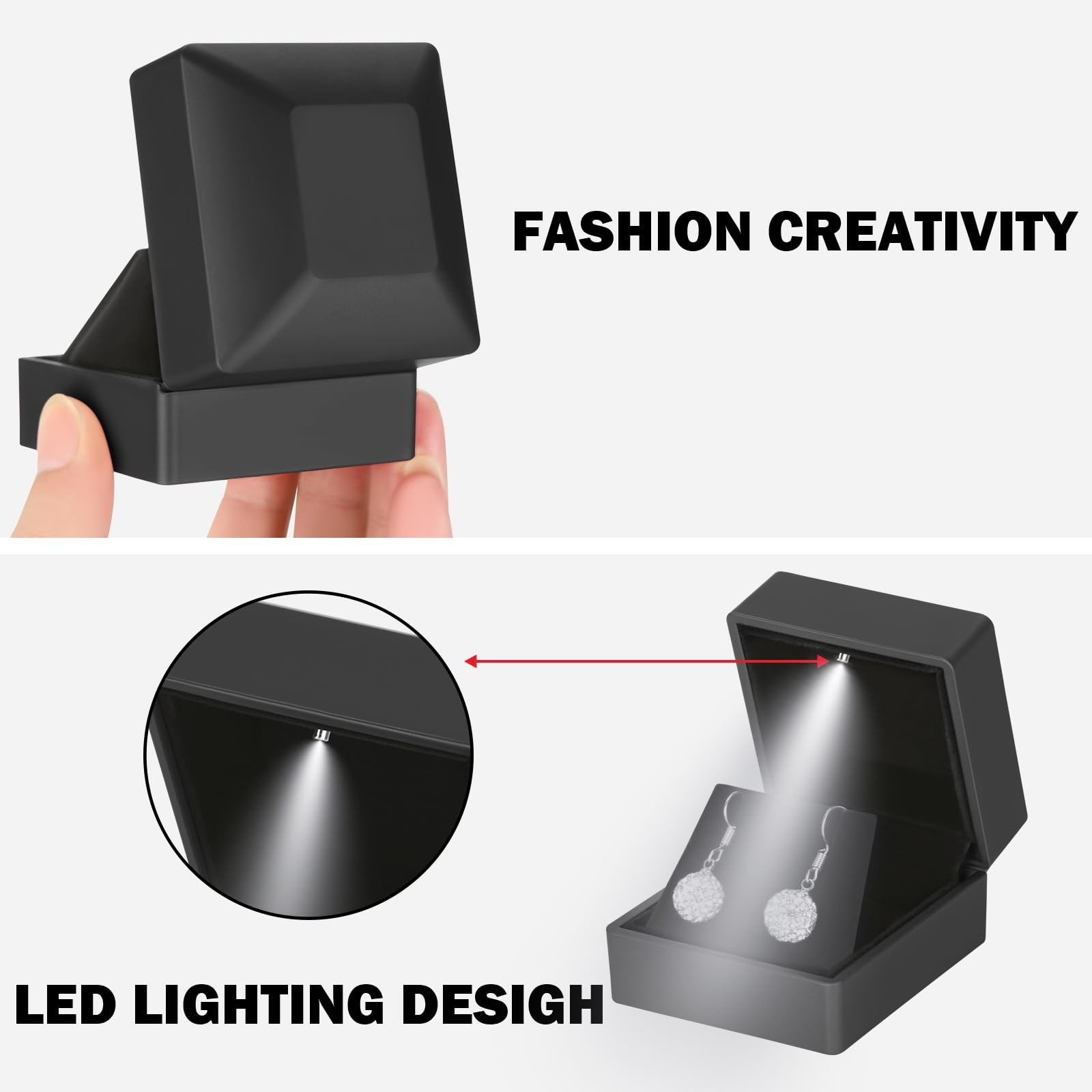 LED Stud Earring Jewelry Gift Box for Proposal, 2.55*2.36*1.96 inches, Black