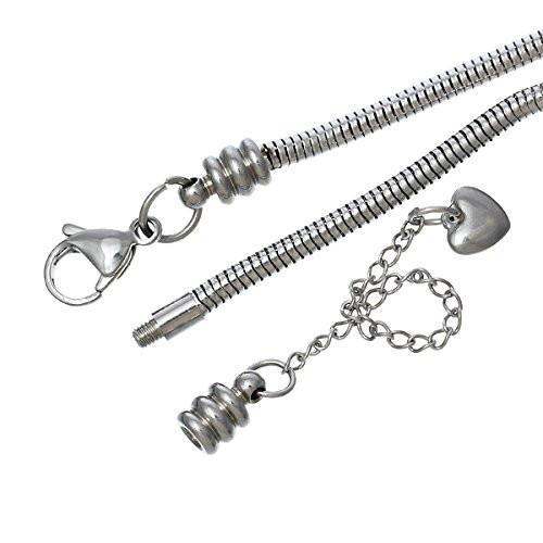 7.2″ European Style Stainless Steel Snake Chain Charm Bracelet with Heart Lobste