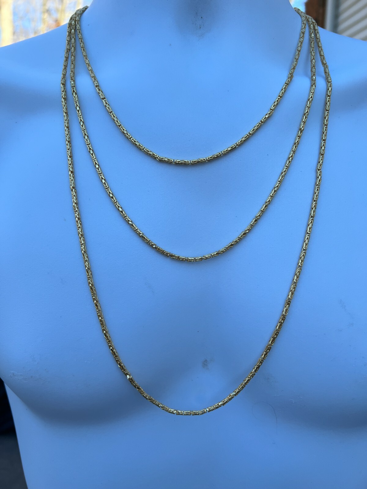 Real 14k Gold Plated Over 925 Silver Byzantine Rope Chain Necklace 2mm 16-30″