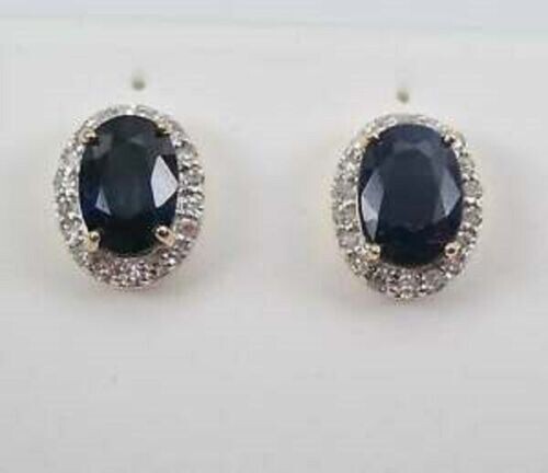 4Ct Oval Cut London Blue Topaz Push Back Halo Stud Earrings 14K Yellow Gold Over