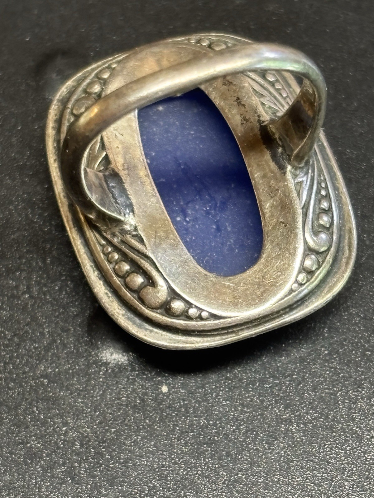 Vintage Sterling Silver Lapis Lazuli Marcasite Statement Ring Sz 3.75
