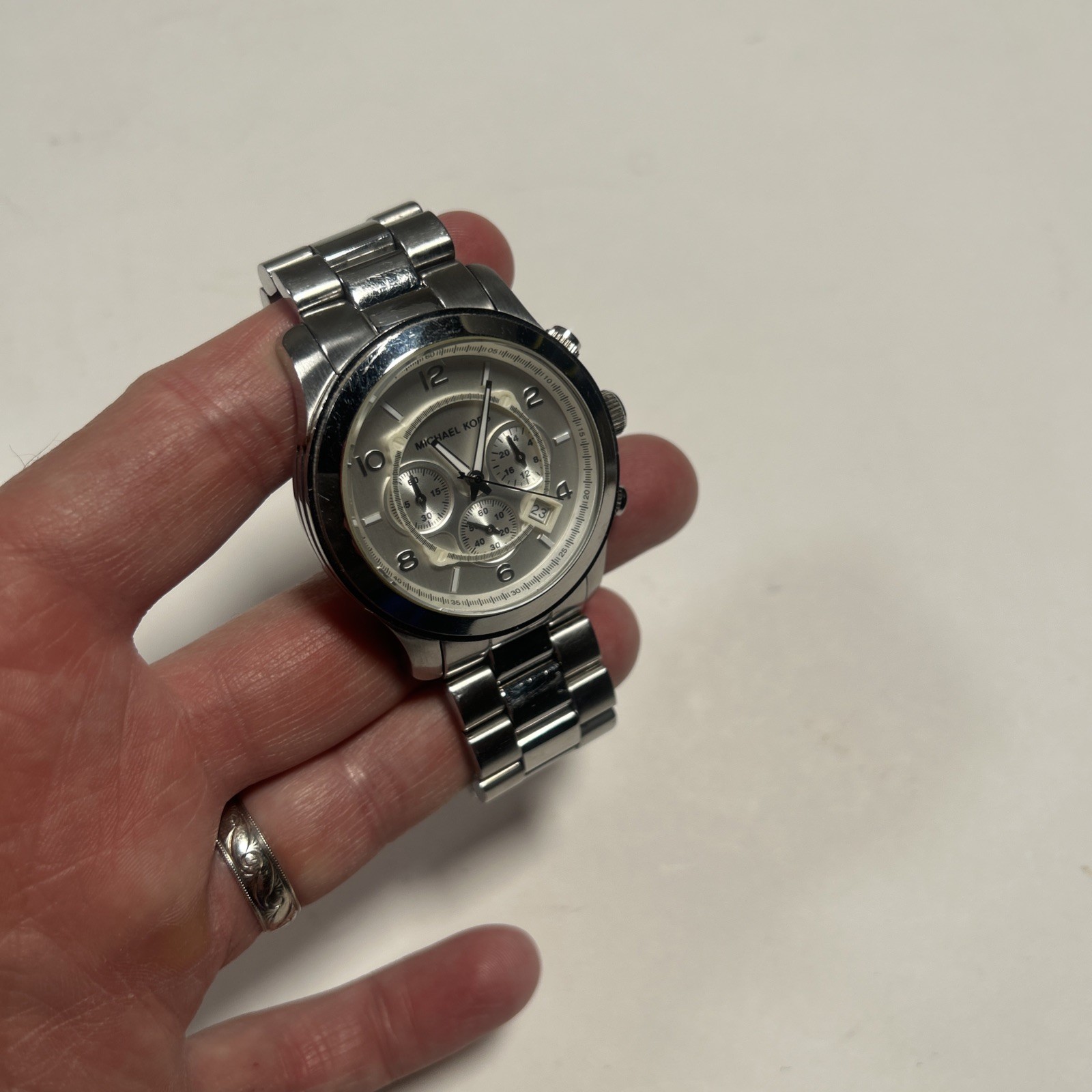 Michael Kors Silver Oversize Runway Watch MK8086 All Stainless Steel