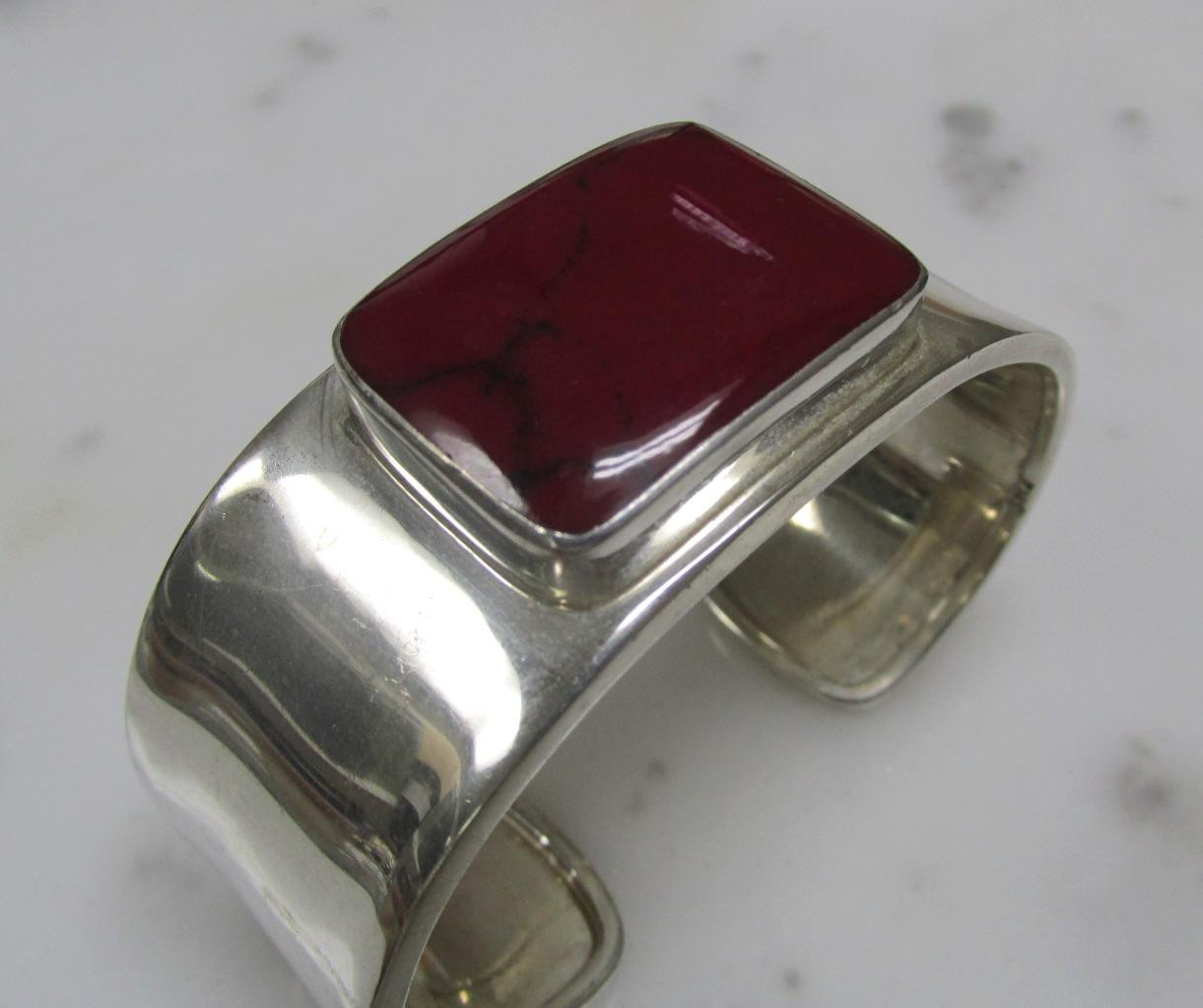 JRI Mexico Sterling Silver Cuff Bracelet w/ Dyed Howlite Stone ~ 36.3g ~ 5-F505
