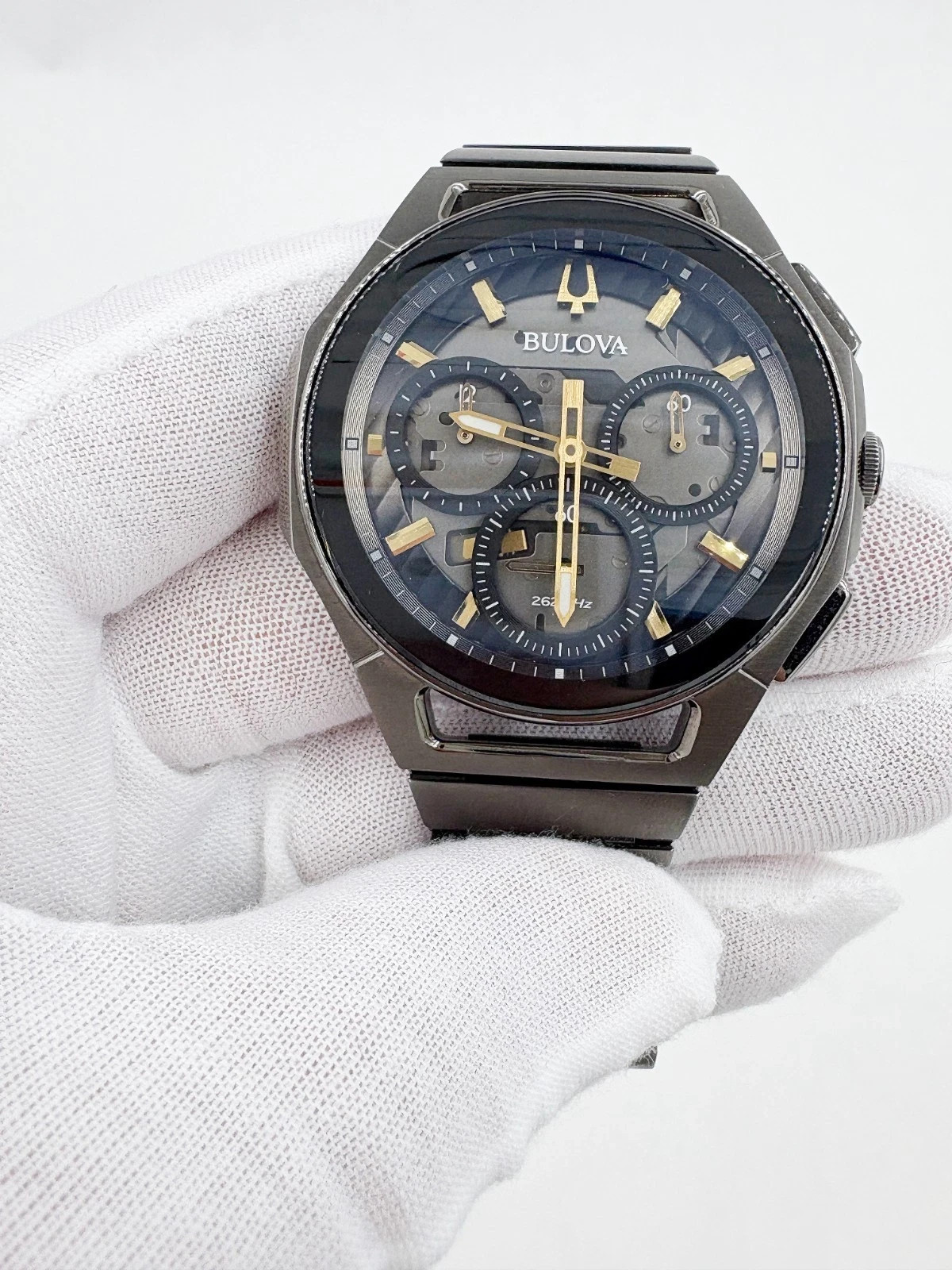 Bulova CURV 98A206 Chronograph Watch Warm Grey IP Sapphire Crystal With Box