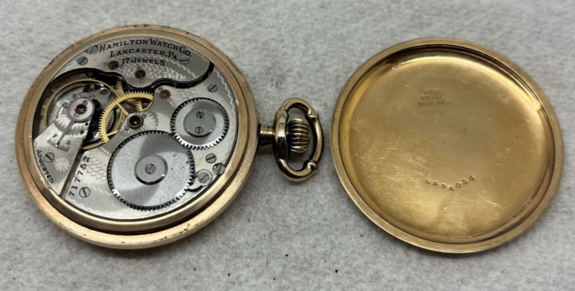 HAMILTON POCKET WATCH, 16S, 17J, GRADE 975, VTG 1909, GF CASE, SERVICED
