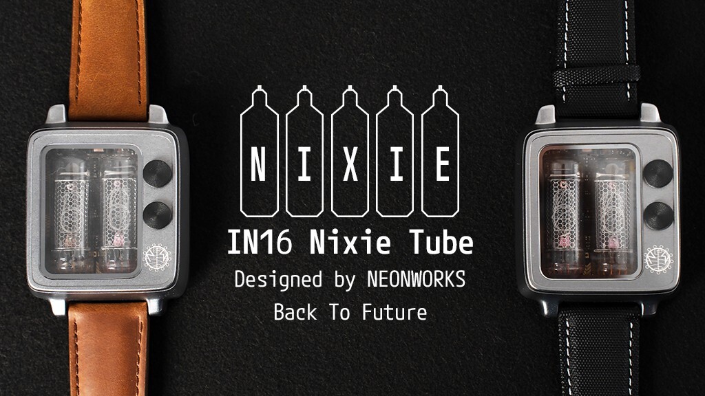 New NEONWORKS BTF NIXIE TUBE WATCH Retro Timer WristUp Aluminum Brown Straps v.