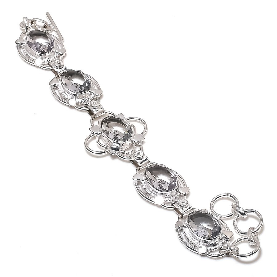 White Topaz Gemstone Handmade 925 Sterling Silver Jewelry Bracelet Size 7-8″