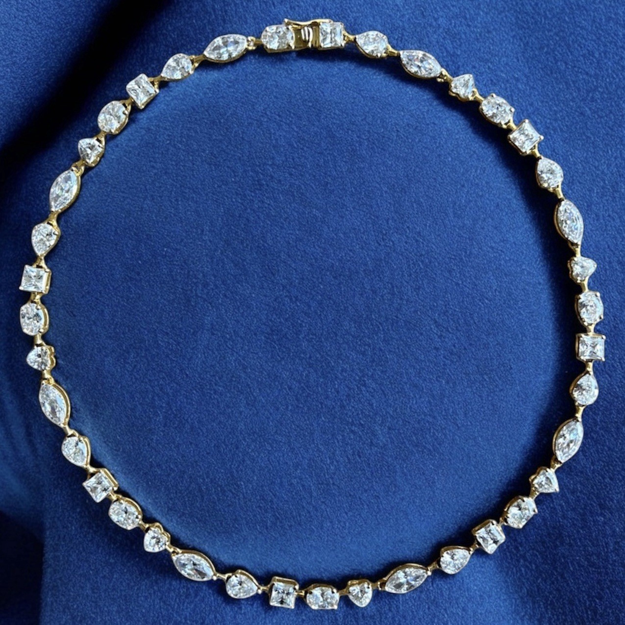 Statement Choker Tennis Necklace Multi-Cut Stones 14K Yellow Gold Plated
