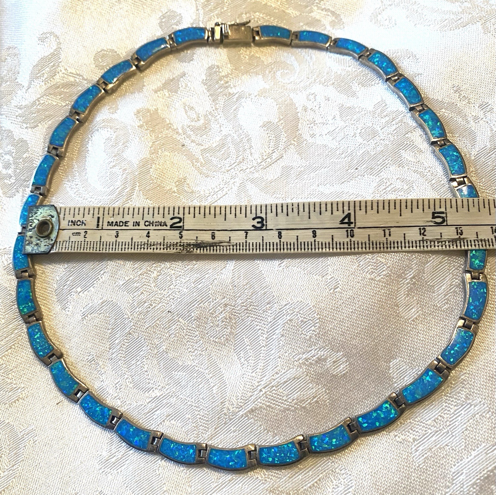 Sterling Silver 925 Fire Rainbow Blue Opal Necklace Southwestern
